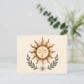 Celestial Sun Face Botanical Mystical Art Briefkaart (Staand voorkant)