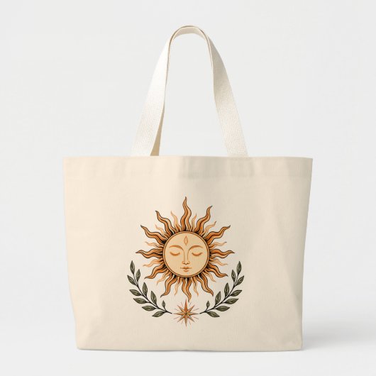 Celestial Sun Face Botanical Mystical Art Grote Tote Bag (Voorkant)