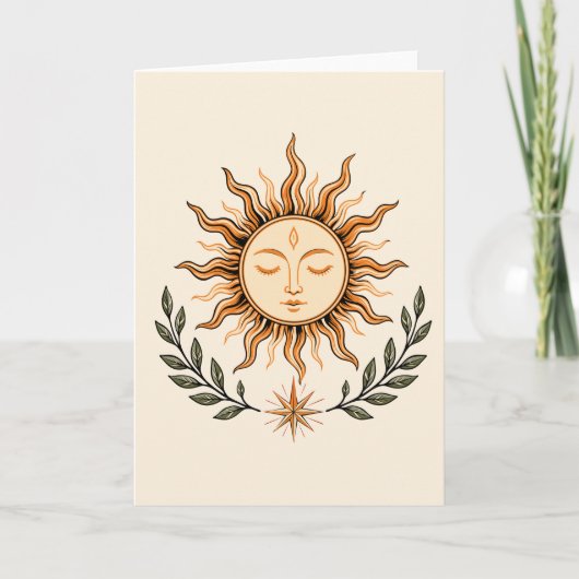 Celestial Sun Face Botanical Mystical Art Kaart (Voorkant)