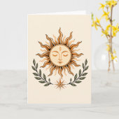 Celestial Sun Face Botanical Mystical Art Kaart (Gele Bloem)
