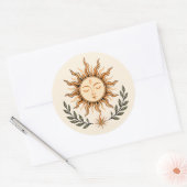Celestial Sun Face Botanical Mystical Art Ronde Sticker (Envelop)