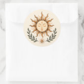 Celestial Sun Face Botanical Mystical Art Ronde Sticker (Tas)