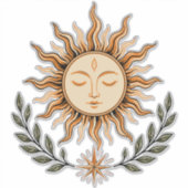 Celestial Sun Face Botanical Mystical Art Sticker (Voorkant)