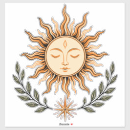 Celestial Sun Face Botanical Mystical Art Sticker