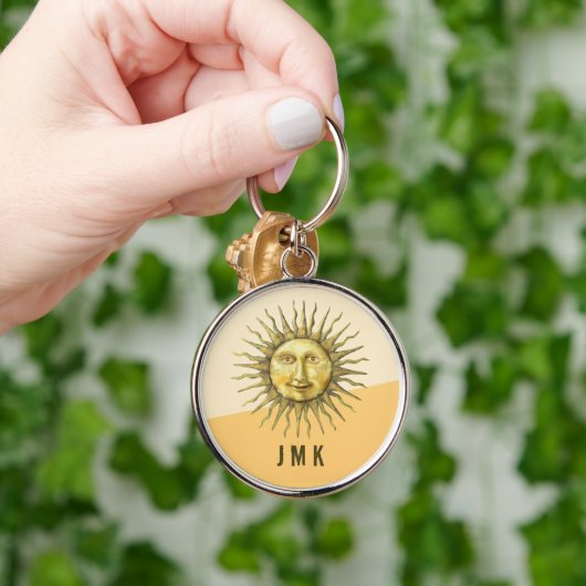 Celestial Sun Face Colorblock Monogram Sleutelhanger (Hand)