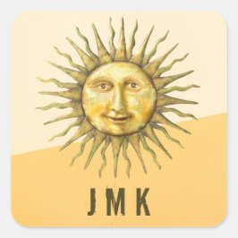 Celestial Sun Face Colorblock Monogram Vierkante Sticker