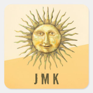 Celestial Sun Face Colorblock Monogram Vierkante Sticker