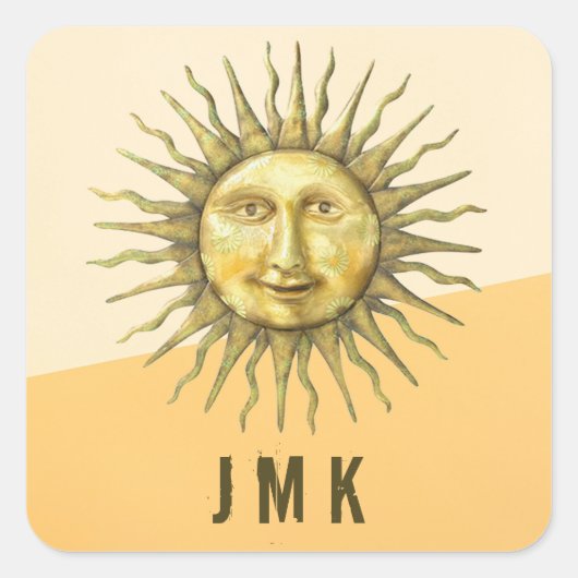 Celestial Sun Face Colorblock Monogram Vierkante Sticker (Voorkant)