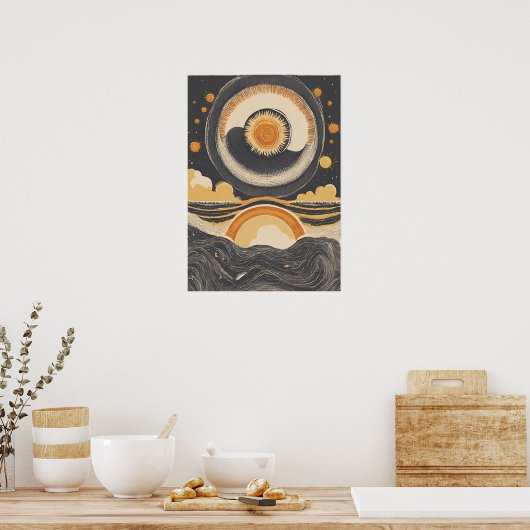 Celestial Sun Illustration Wall Art Poster (Keuken)