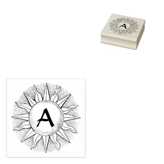 Celestial Sun & Initiaal Wood Art Stamp Rubberstempel (Gestempeld)