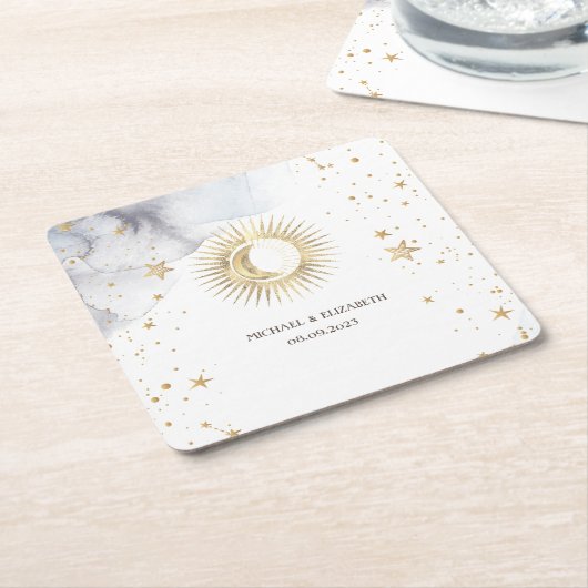 Celestial Sun, maan, sterren Kartonnen Onderzetters (Schuin)