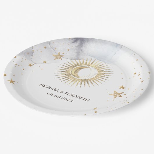 Celestial Sun, maan, sterren Papieren Bordje (Gekanteld)