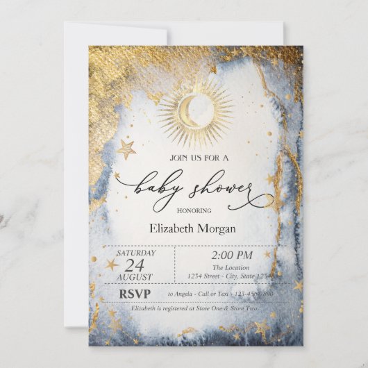 Celestial Sun, maan, sterren Waterverf Baby shower Kaart (Voorkant)