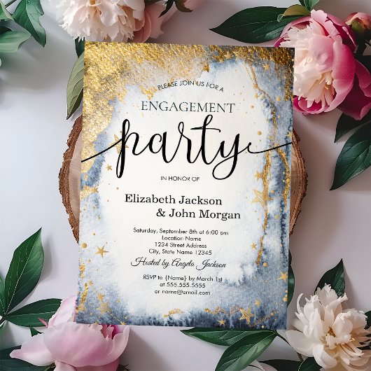 Celestial Sun, maan, sterren Waterverf Verloving Kaart