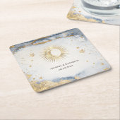 Celestial Sun, maan, Waterverf sterren Kartonnen Onderzetters (Schuin)