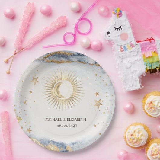 Celestial Sun, maan, Waterverf sterren Papieren Bordje (Feest)
