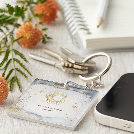 Celestial Sun, maan, Waterverf sterren Sleutelhanger (Voorkant Rechts)