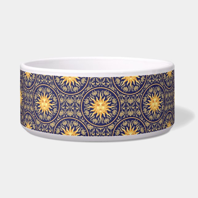 "Celestial Sun Magic" Blue Ceramic Pet Bowl Voerbakje (Voorkant)