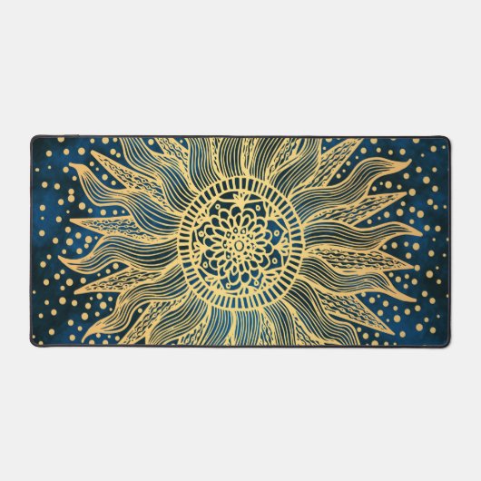 Celestial Sun Mandala blauw en goud Bureaumat (Voorkant)
