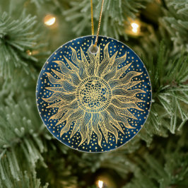 Celestial Sun Mandala Blue Gold Confetti Keramisch Ornament
