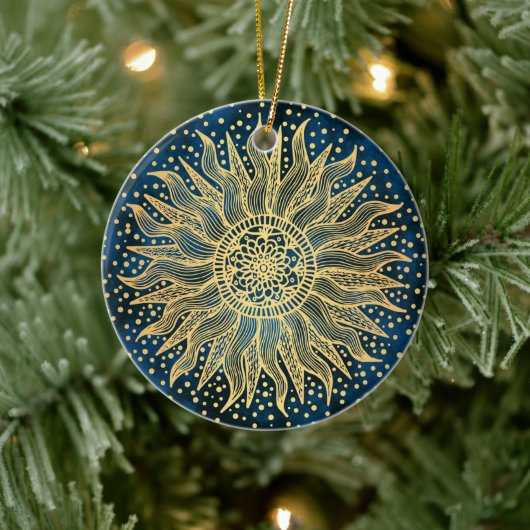 Celestial Sun Mandala Blue Gold Confetti Keramisch Ornament (Boom)