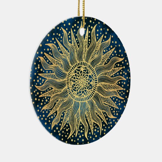Celestial Sun Mandala Blue Gold Confetti Keramisch Ornament (Rechts)