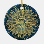 Celestial Sun Mandala Blue Gold Confetti Keramisch Ornament (Voorkant)