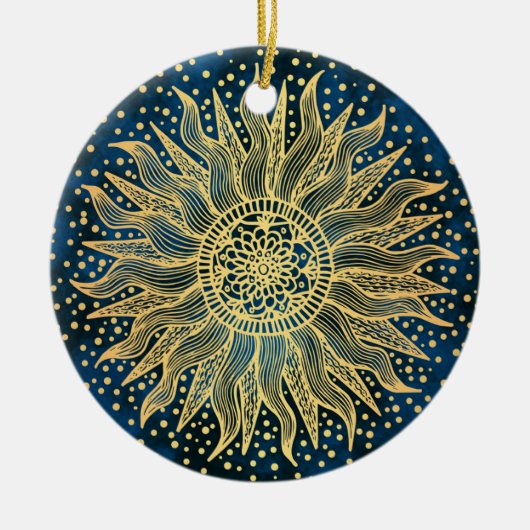 Celestial Sun Mandala Blue Gold Confetti Keramisch Ornament (Voorkant)
