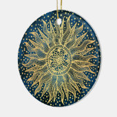 Celestial Sun Mandala Blue Gold Confetti Keramisch Ornament (Links)