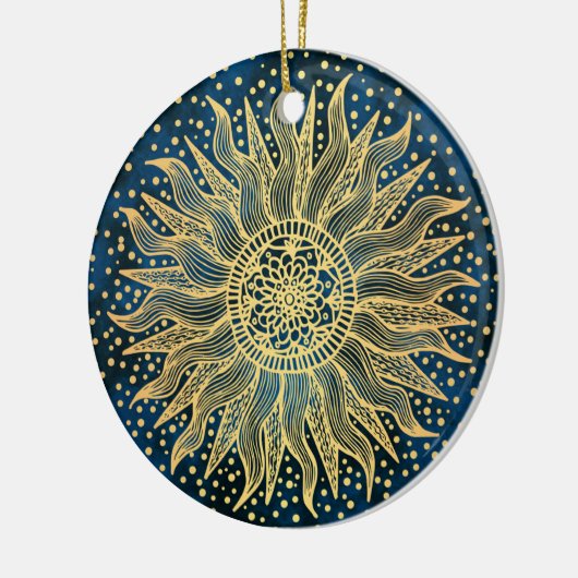 Celestial Sun Mandala Blue Gold Confetti Keramisch Ornament (Links)