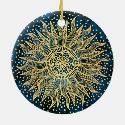 Celestial Sun Mandala Blue Gold Confetti Keramisch Ornament (Achterkant)