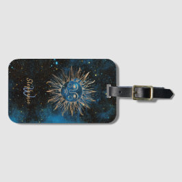 Celestial Sun Monogram Glitter Kosmische Navy Chic Bagagelabel