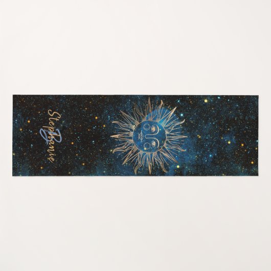 Celestial Sun Monogram Naam Glitter Navy Cool Yogamat (Voorkant (horizontaal))