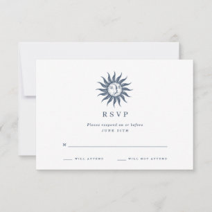 Celestial Sun & Moon Blue Agate Wedding RSVP Kaartje