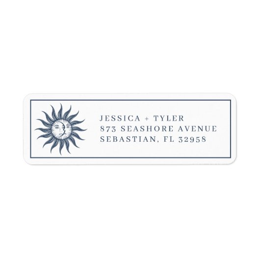Celestial Sun & Moon Blue Wedding Invitation Etiket (Voorkant)