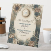 Celestial Sun Moon Boho Floral Rustic Wedding Reclamebord Met Voetstuk (Insitu)