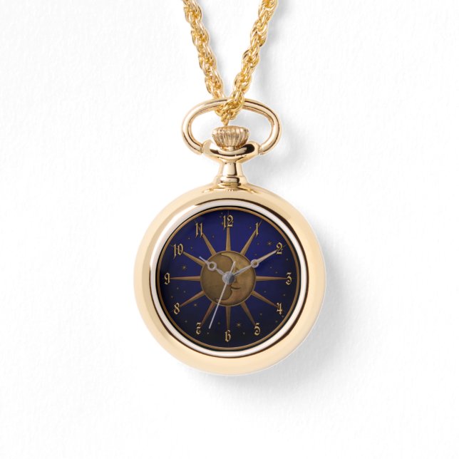 Celestial Sun Moon Brass Bas Relief Graphic Horloge (Voorkant)