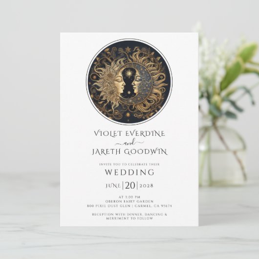 Celestial Sun Moon bruiloft uitnodiging (Staand voorkant)