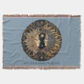 Celestial Sun Moon Custom Quote Blauw Deken (Voorkant)