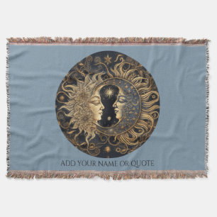 Celestial Sun Moon Custom Quote Blauw Deken