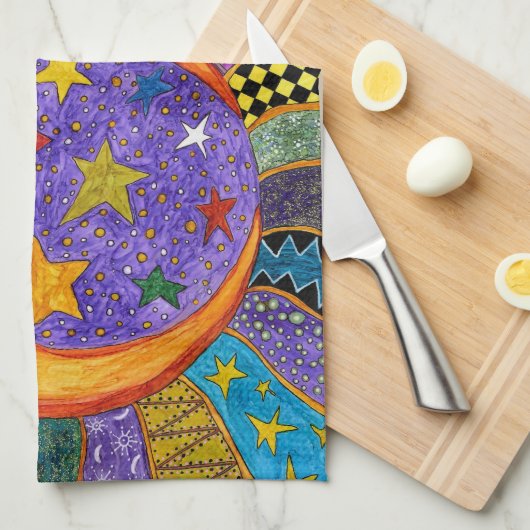 Celestial Sun, Moon en Stars Kitchen Towel Theedoek (Quarter Fold)