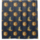 Celestial Sun & Moon Gold Starry Night Pattern (1) Douchegordijn (Voorkant)