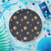 Celestial Sun & Moon Gold Starry Night Pattern (2) Papieren Bordje (Feest)