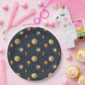 Celestial Sun & Moon Gold Starry Night Pattern (2) Papieren Bordje (Feest)