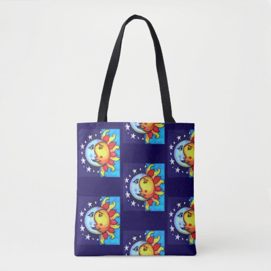 Celestial Sun Moon Nineties Style Pattern Tote Bag (Voorkant)