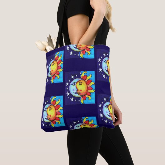 Celestial Sun Moon Nineties Style Pattern Tote Bag (Dichtbij)