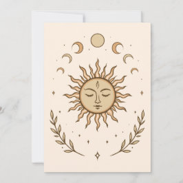 Celestial Sun Moon Phases Mystical Botanical Art Kaart