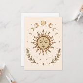 Celestial Sun Moon Phases Mystical Botanical Art Kaart (Voorkant / Achterkant in situ)