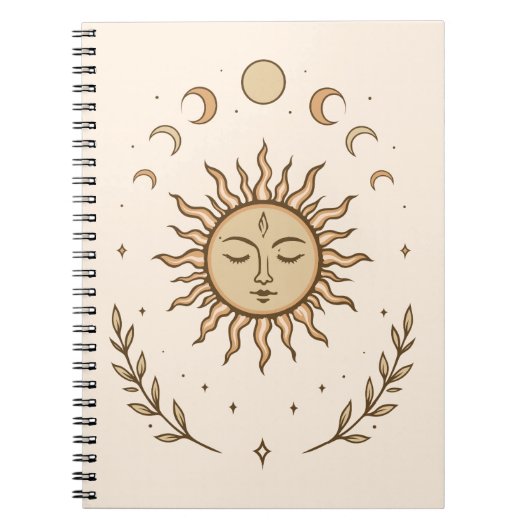 Celestial Sun Moon Phases Mystical Botanical Art Notitieboek (Voorkant)