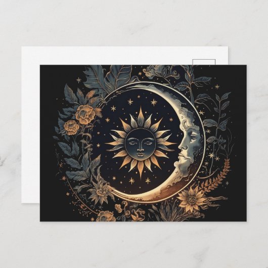 Celestial Sun & Moon Printable Briefkaart (Voorkant / Achterkant)